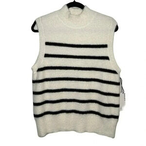 NWT Bailey 44 Soft Fuzzy Moc Turtleneck Sweater Vest Black and Cream Size Large